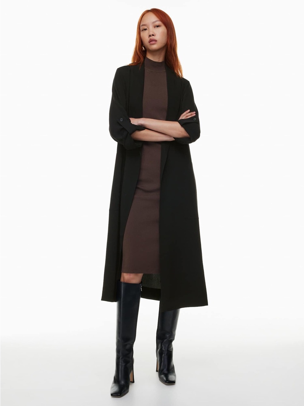 Aritzia Babaton Long Black Open Front Coat XXS